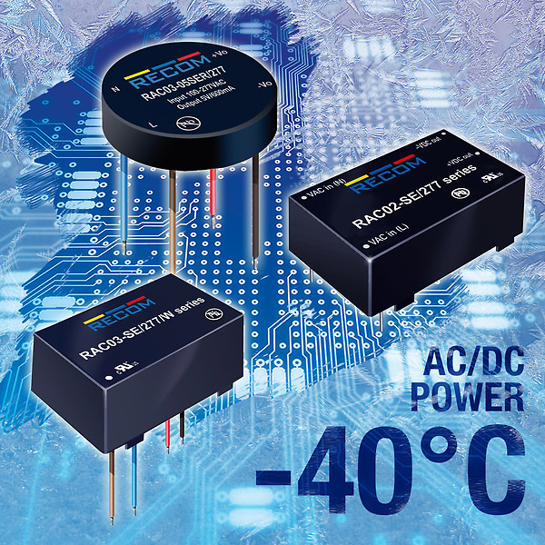 RECOM’s latest AC-DC power supplies now offer extended operating temperature down to -40°C